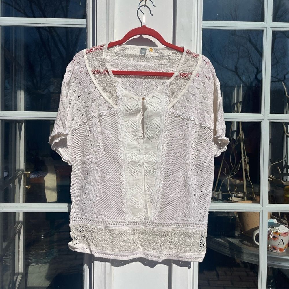 Anthropologie Knitted and Knotted Beaded Crochet Top